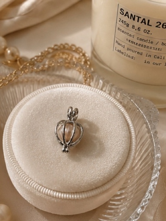 Jewelry - Elegant Silver & Enclosed Rose Gold Pearl Charm